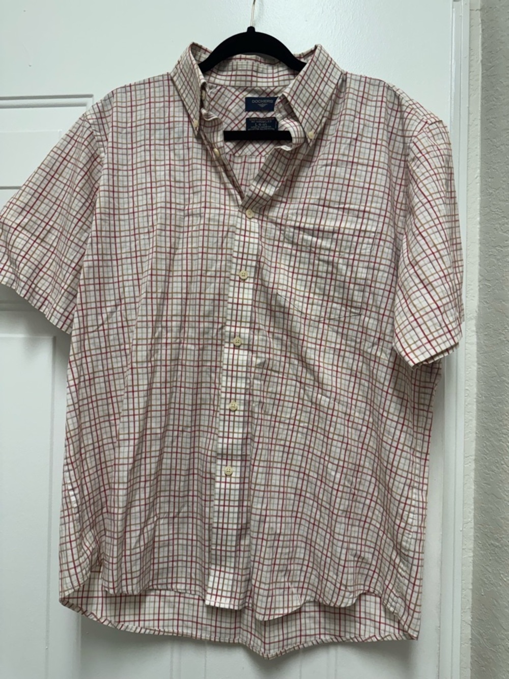 Dockers Short-Sleeve Plaid Button-Down Shirt - Red & Cream